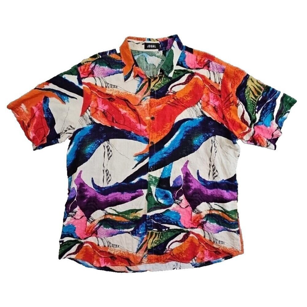Jogal Hawaiian Shirt Men's XXL Abstract‎ Art Cotton Viscose Button Up Resortwear